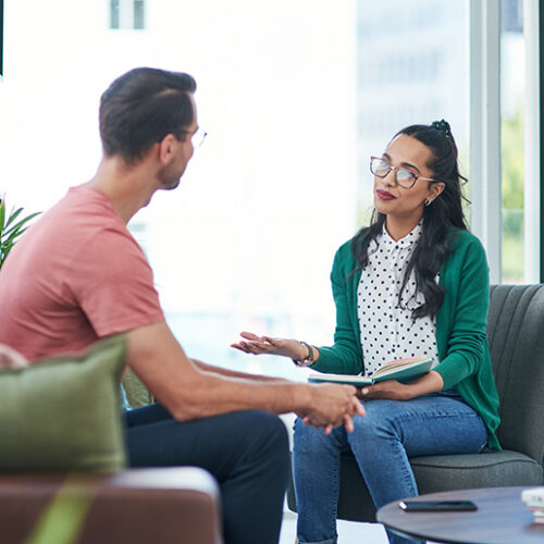 A man participates in anger management support.