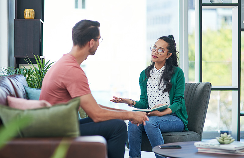 A man participates in anger management support.